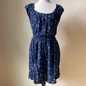 Lauren Conrad floral keyhole tie navy blue dress